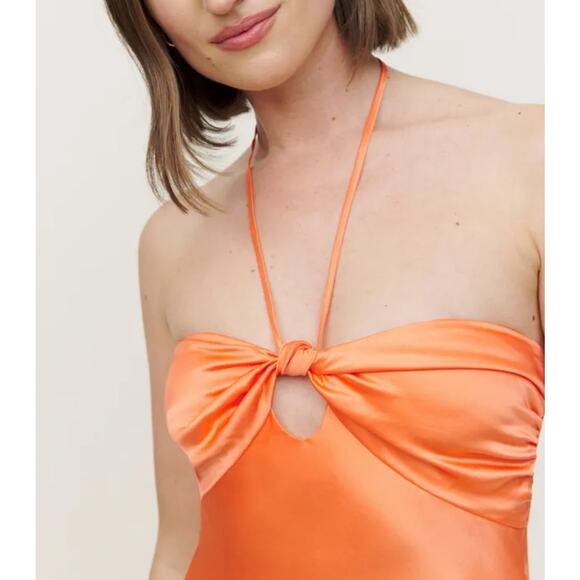 Reformation Sorrentine Halter Mini Dress Cutout Tangerine 100% Silk Sz 0 RARE - Picture 10 of 12